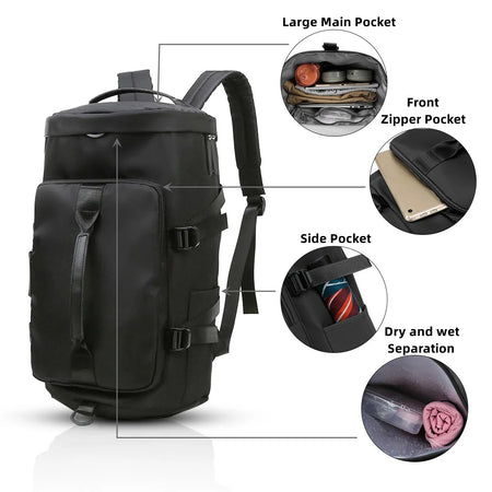 Overnight Bag Gym Travel Duffle Bag for Men and Women Weekender, Multifunctional, Black